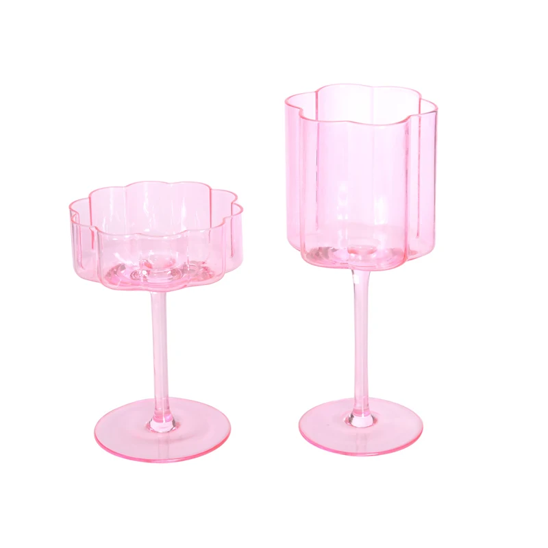 Creative Unique Style Bar Cocktail Glasses Wave Ripple Champagne Coupe Customize Logo Color Amber Green Pink Red Wine Glasses