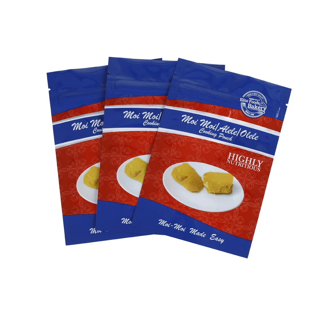 Custom Food Grade Packaging Aluminum Foil Stand up Zipper High Temperature Cooking Moin Moin Pouch with LOGO