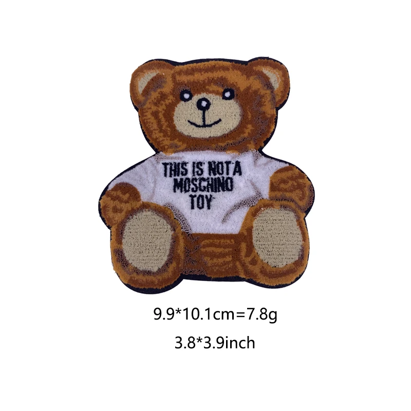 2021 New Design Custom Logo Chenille Patches Bear Shape Toothbrush Embroidery Towel 3D Fabric for Clothing Bag Accessory