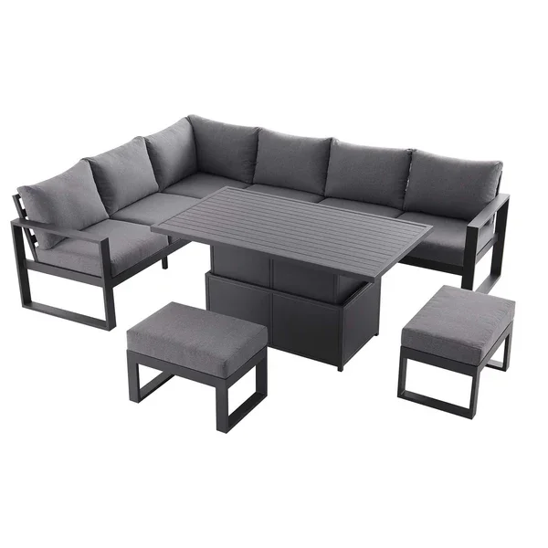 Casual Dining Set Large for Outdoor Patio Aluminium Garden Sofa with Rising Table Bench and Sunbed for Outdoor Furniture Use