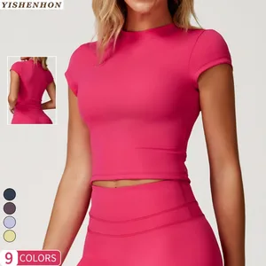 YISHENHON 2026 Summer Sports Fitness T-Shirt Quick Dry Short Sleeved Yoga Top for Casual Running O-Neck Sporty Yoga Suit