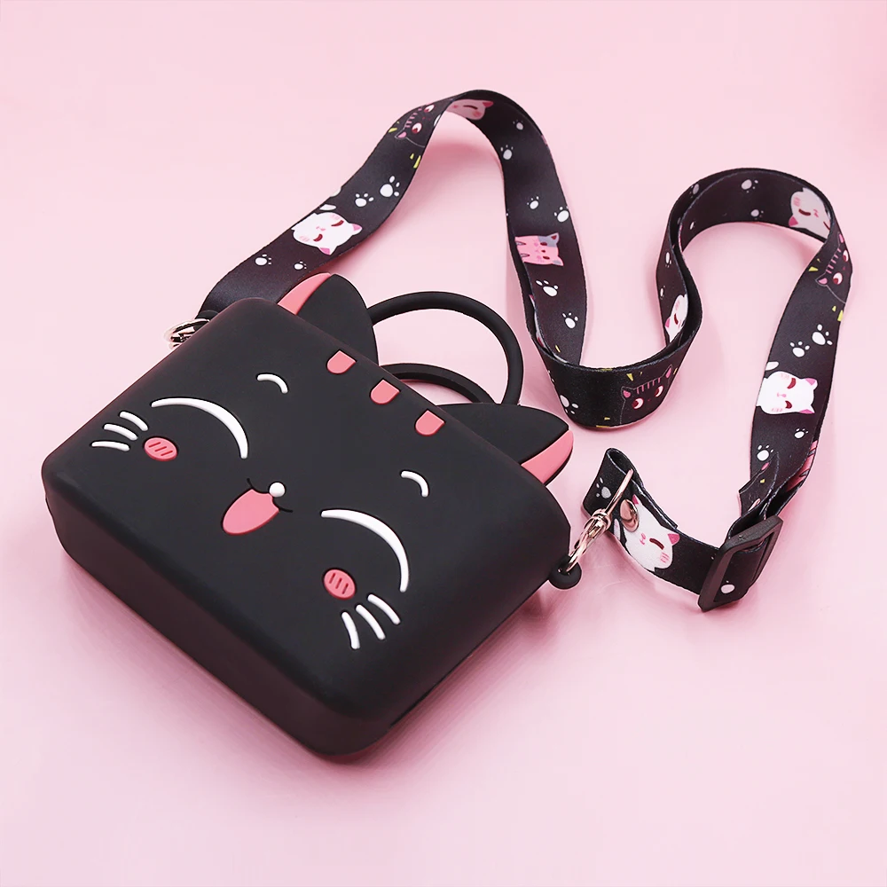lovely Happy cat silicone hand rope wallet cute girls mini cartoon small rubber coin purse