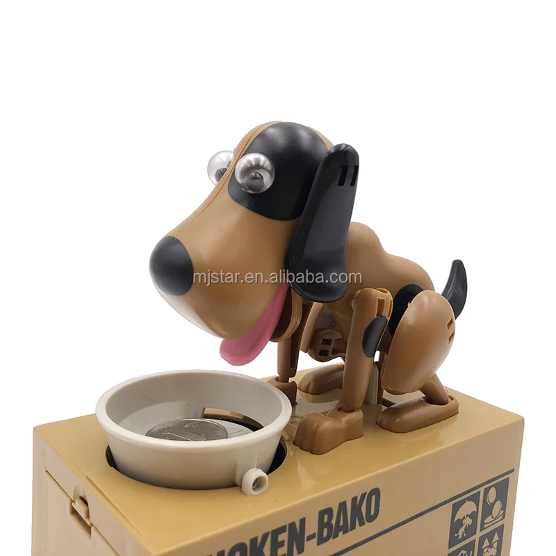 Funny Battery Operated Automatic Saving Coin Doggy Eating Money Dog Choken-bako Bank Box for Baby