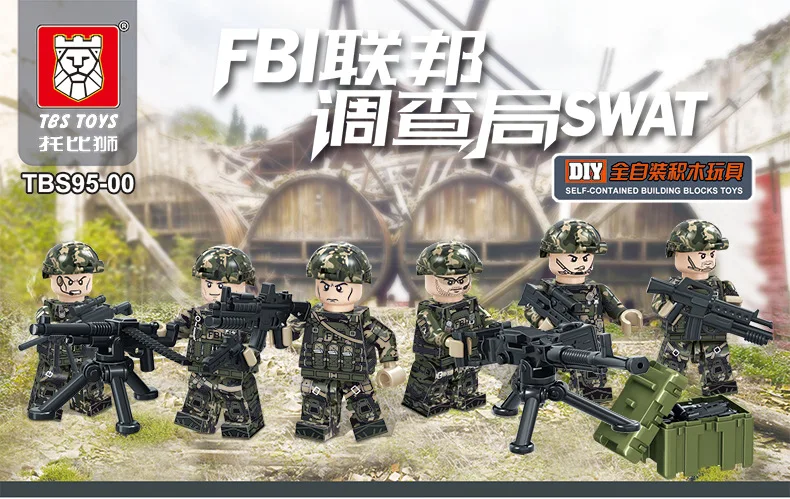 Fbi Us America Army Soldiers Military Building Blocks 6pcs/set Weapon ...