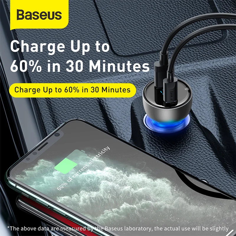Baseus Particular Digital Display Dual Quick Charger Caricabatterie Per Auto 65W Car Charger