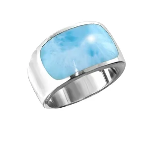 Wholesale High Quality 925 Sterling Silver Precious Natural Gemstone Blue Larimar Jewelry Silver Men Ring