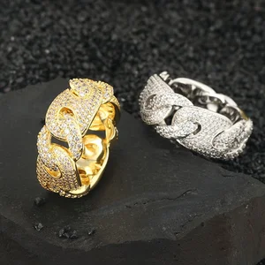 Custom Logo Iced Diamond Cubic Zirconia Rings Fashionable Hip Hop Jewelry Gold Silver Plating for Weddings Parties Anniversaries