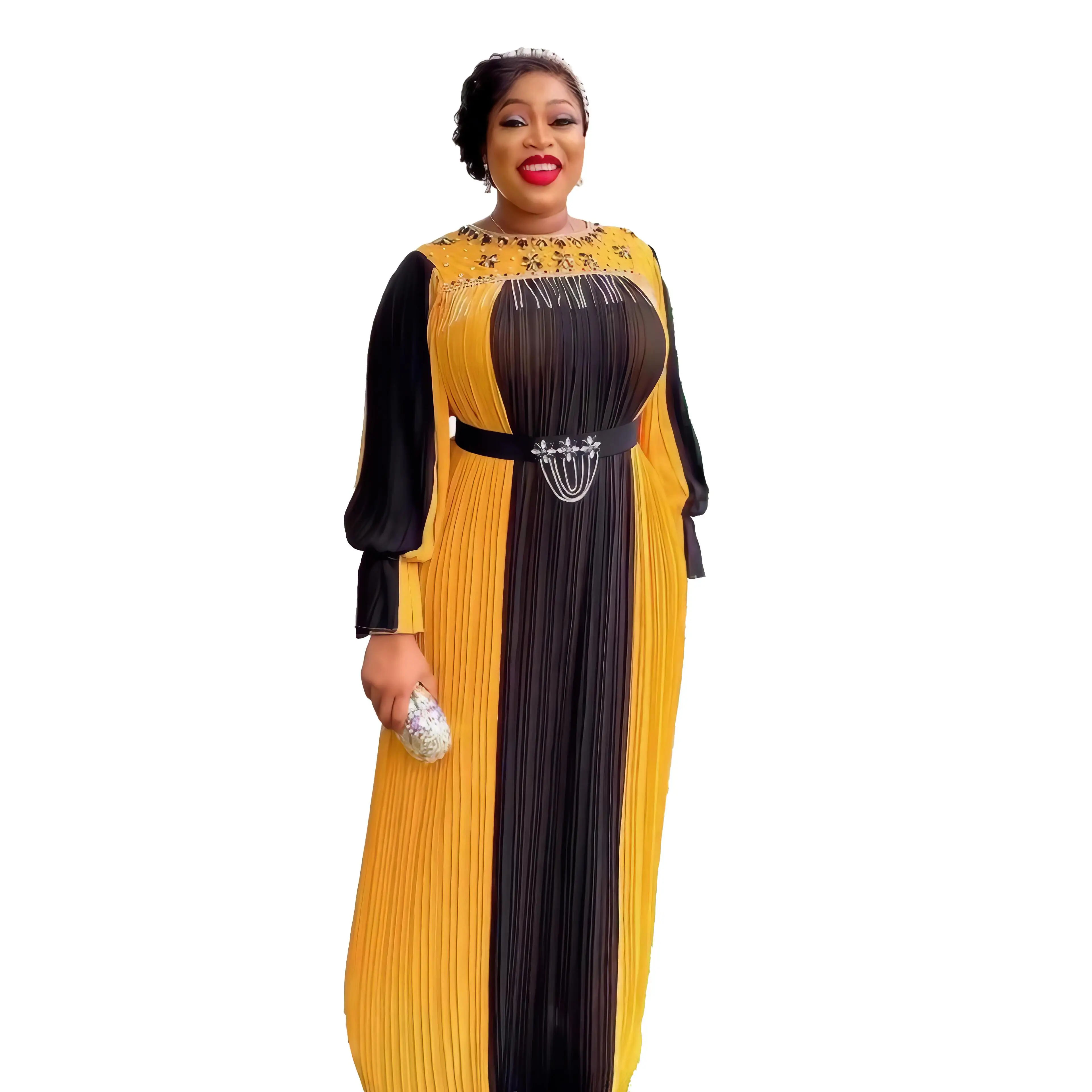 Direct Sale African Design Chiffon Fabric Dress Traditional Party Plus Size  Women's Rhinestone Dress