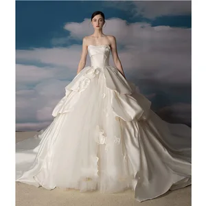 New Bride Simple Main Wedding Dress Senior Sense Strapless Dress Elegant One Line Shoulder Banquet Wedding Dresses