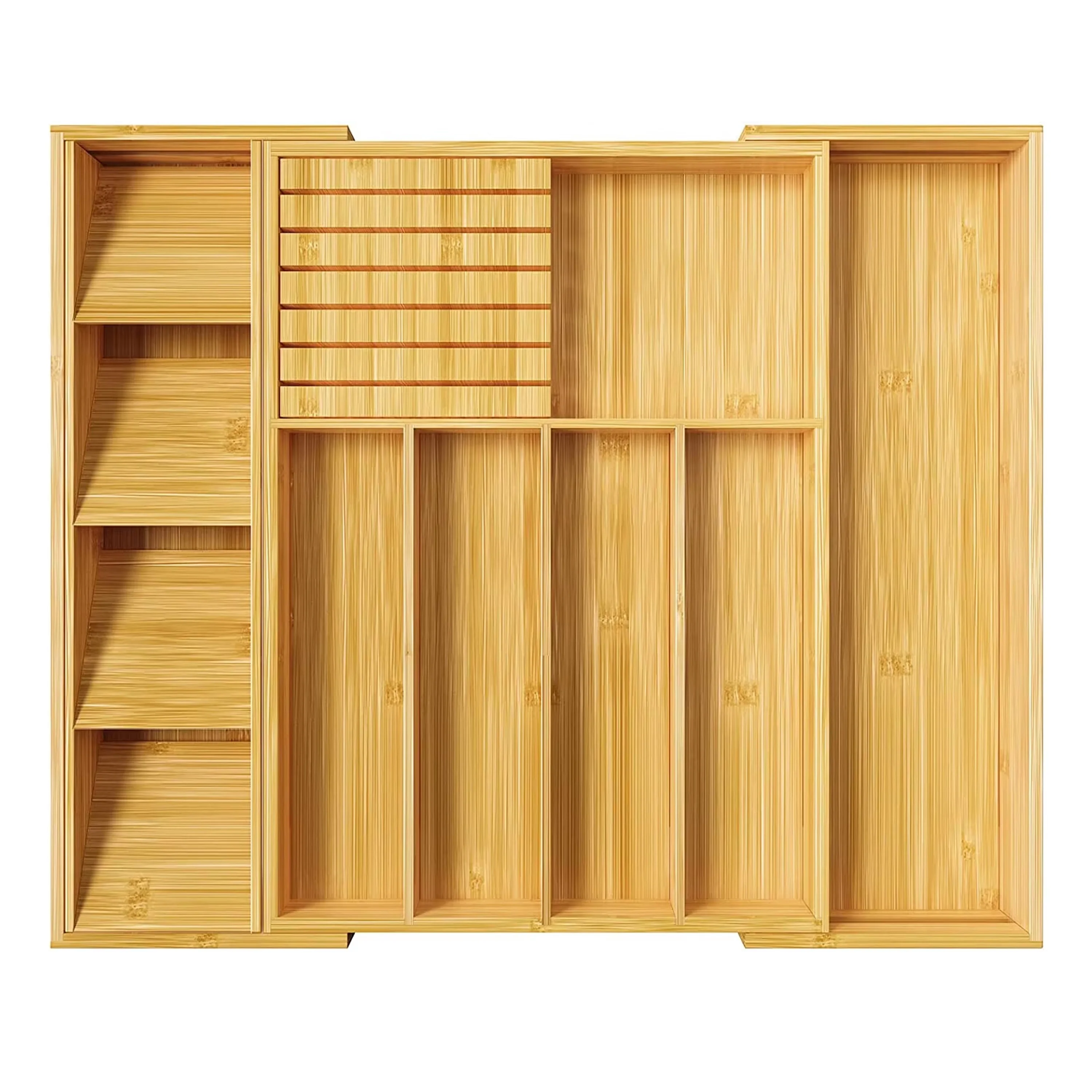ZC Custom Expandable Bamboo Cutlery Holder Organizer Storage Tray Drawer Organizer for Kitchen Utensils