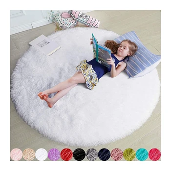 home kids round shape beige white soft silky luxury modern big large bedroom living room area plush shaggy fluffy carpets rugs