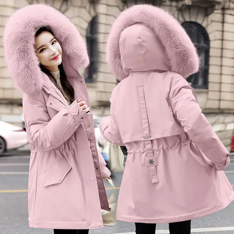 2022 New Detachable Winter Jacket Women's Parkas Thick Warm Fur Lining
