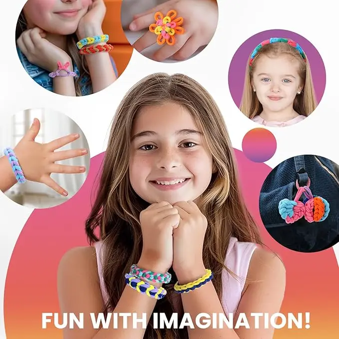 1000+ Colorful Fabric Loops Elastic Cloth Band Bracelet Making Toy Arts and Crafts Kit for Kids Weaving Loom Bracelets Kit