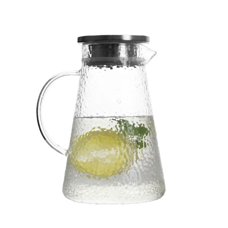 Modern Design Thickened Glass Hammer Pattern Cold Water Jug Square Household Juice Milk Container Set