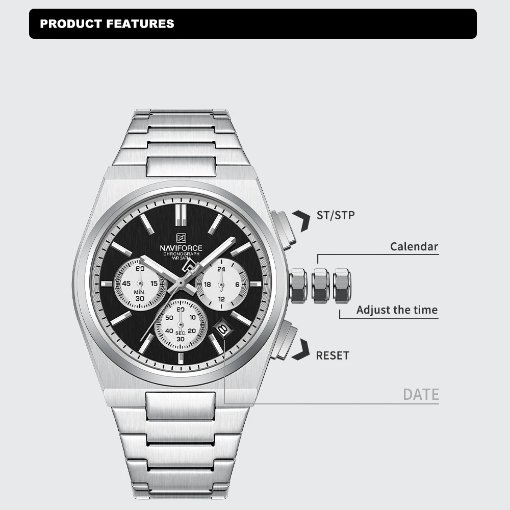 NAVIFORCE NF8048G/L Chronograph Stainless Steel Bracelet Couple 8048 Brand Women Watch Quartz Men Wristwatch Lover's Watches