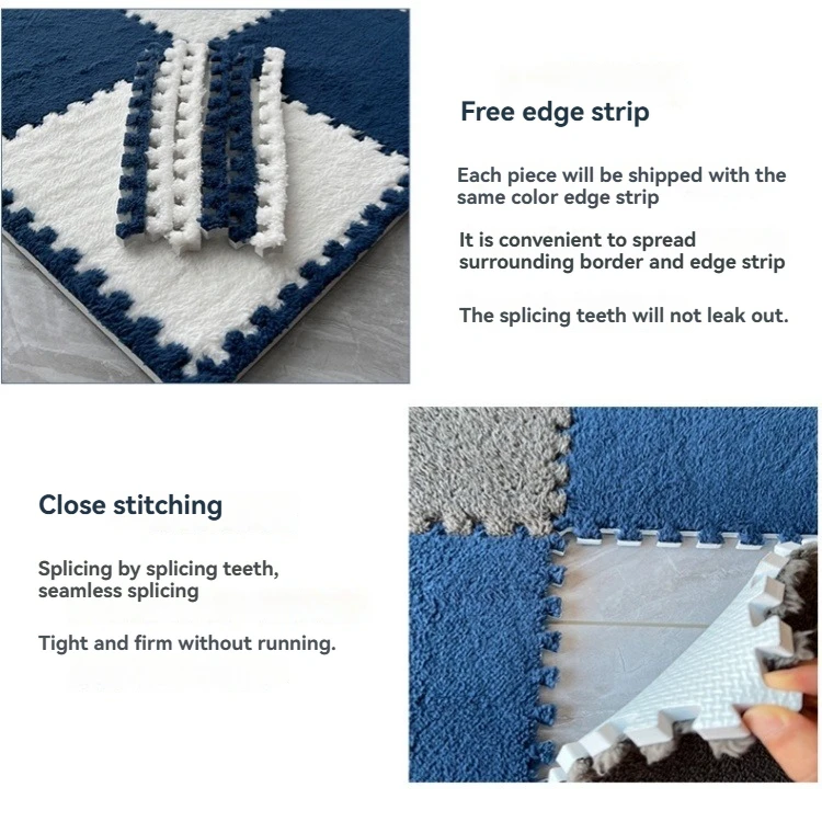 30*30cm Polyester Interlocking Area Rug Floor Mat Eva Plush Puzzle Cork Felt Faux Fur Decorative Travel Camping
