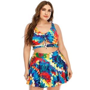 Trendy Oil Painting Print Sexy Women Plus Size Bikini Big Breast High Waist 2 Piece Women Swimsuit 2022 Beachwear