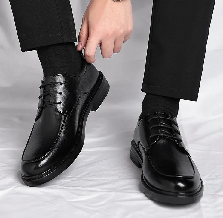 Image showcasing New Men's Black Artificial Leather Dress Shoes Men Business Formal ...