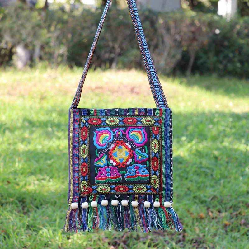 Vintage Embroidered Tassel Sling Crossbody Boho Hippie Shoulder