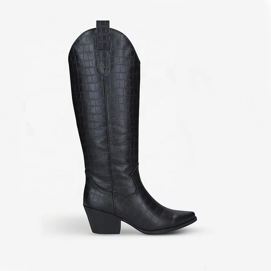 crocodile print knee high boots