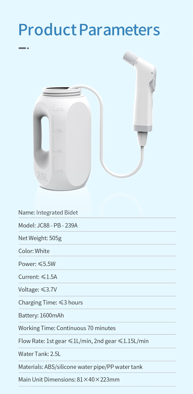 Toilet & Accessories Installation-free Electric Handheld Portable Bidet 2 Spray Modes Bidet Shattaf Perfect for Home Use factory