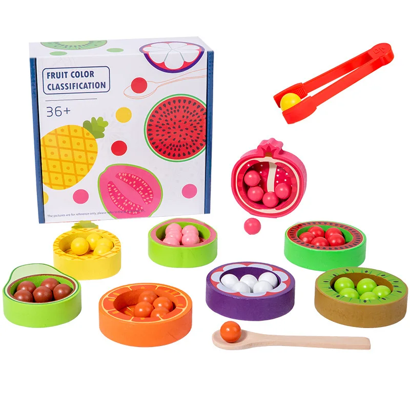 New Early Learning Color Sorting Toy Children Montessori Color Matching Fruit Cognition Game Wooden Edcuationl Toys for Kids