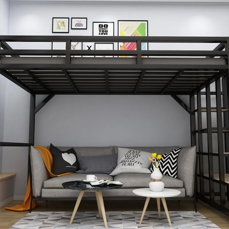 New Design Double Queen Size Loft Bed Modern Apartment Bed Metal Frame