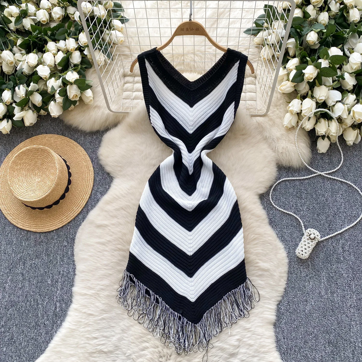 Travel Vacation Wear Women's Dress Slim Irregular Fringe Knit Dresses Sehe  Fashion| Alibaba.com