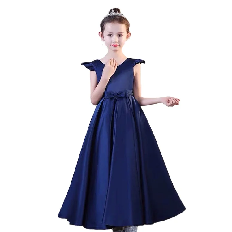 Kids Satin Ruffled Sleeves Bowknot Pageant Dress Formal