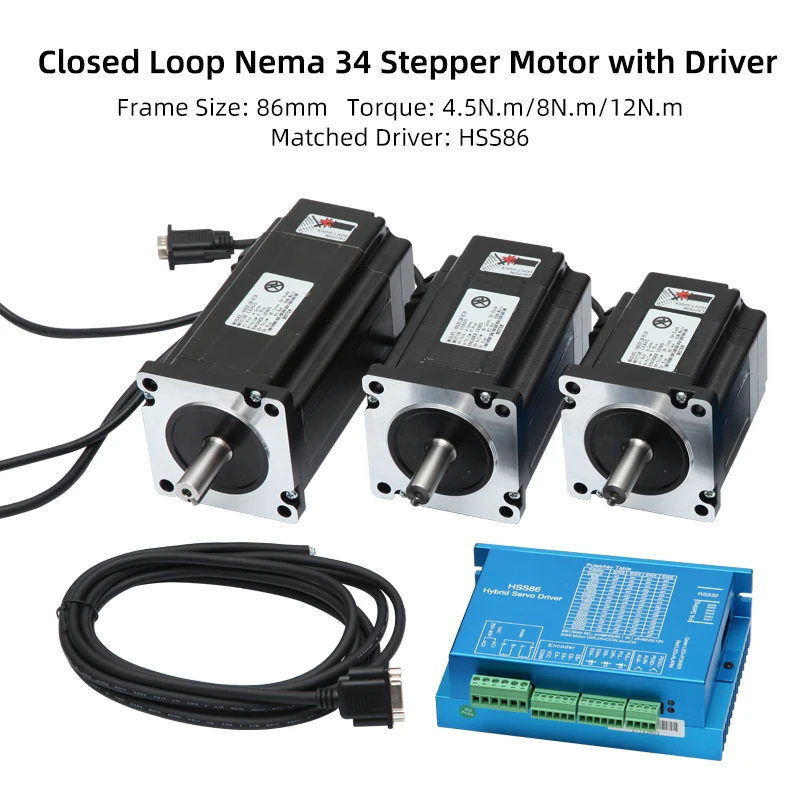 Nema 34 Closed Loop Stepper Motor Kit 4.5N.m 8N.m 12N.m with HSS86 Stepper  Driver & Cables for CNC Automation| Alibaba.com