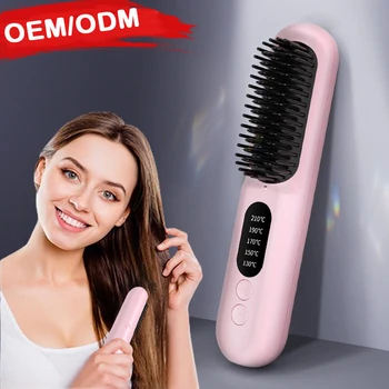 Portable Usb iron hair straightener rechargeable anion Cordless Mini electric hair brush hair straightener comb