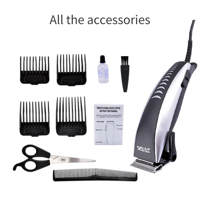 ZM-702 Professional Men's Electric Hair Trimmer - AC Motor Wired Clipper with Precision Stainless Steel Blades for Home Use