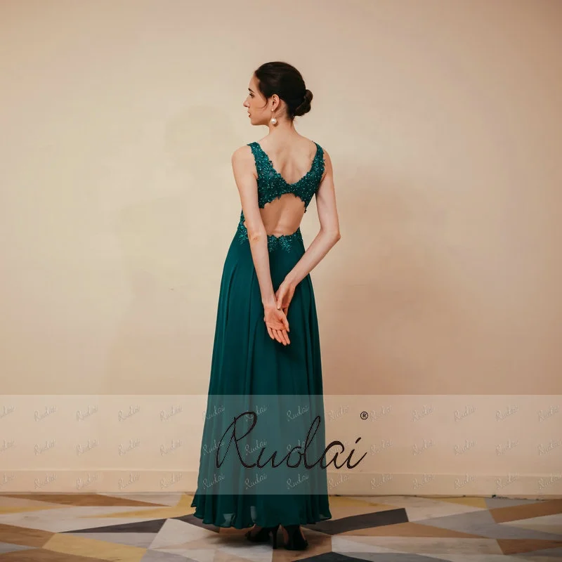 ASA291042 Elegant Sleeveless Keyhole Back Chiffon Appliques Evening Dress High Split Formal Gowns