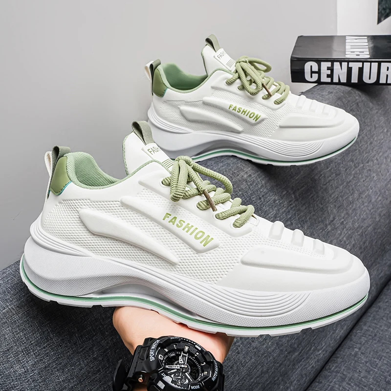 Men's Lace-Up Sports Shoes 2026 New Summer Casual Thick Sole Heightening Breathable Mesh Trendy Running Shoes