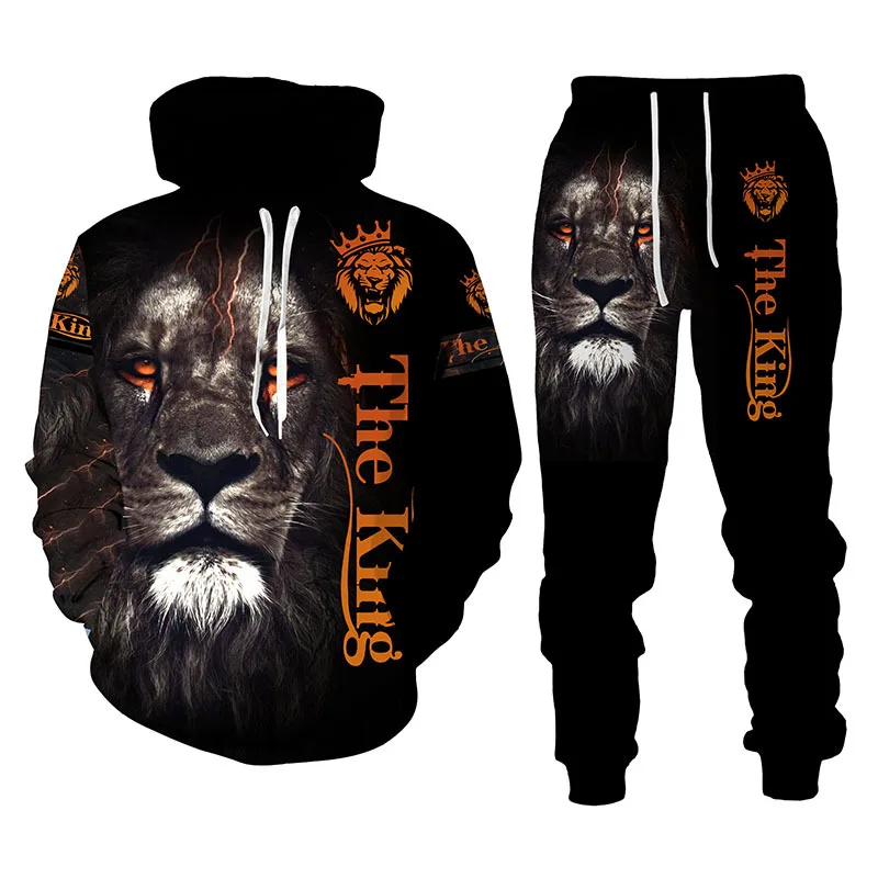 Autumn Winter Men Clothing 2 Piece Sets Joggers 3D The Lion King Printed Tracuit Plus Size Men'S Hoodies Set_voghion.com