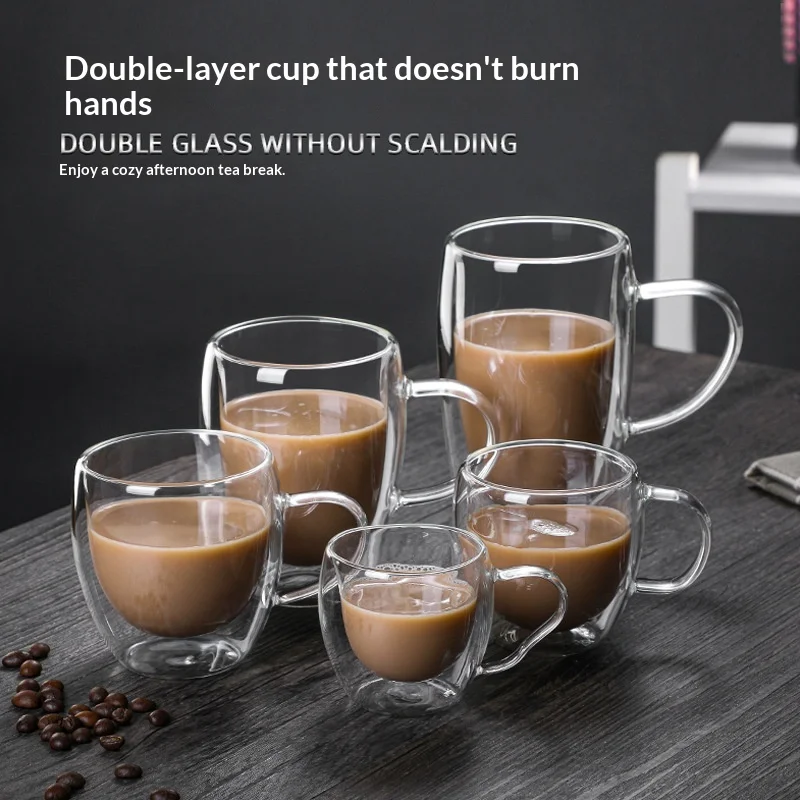 High Borosilicate Glass Double-layer Insulated High-temperature Resistant Transparent Water Coffee Cup Handleless Lidless Modern preview 3