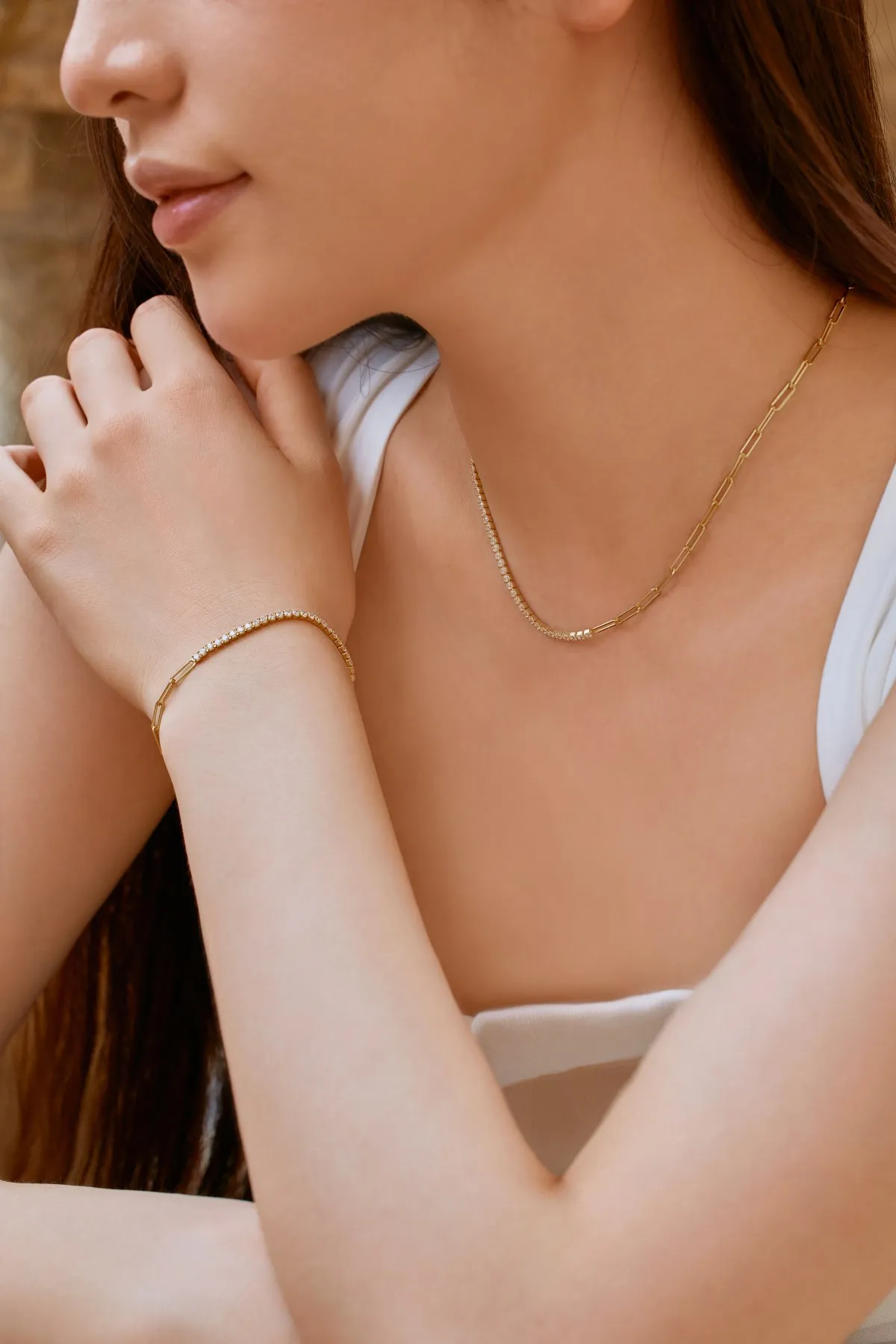 KAKODIY Fashion 18K Gold Plated 925 Sterling Silver Jewelry Zircon Necklace Tennis Paperclip Mixed Link Necklace for Women detail 5