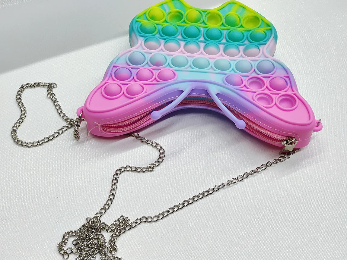 Newest Design Rainbow Silicone  Pop Butterfly&hamburger&unicorn Fidget Bag Zipper Closure fidget Cross Body Bag&Handbag