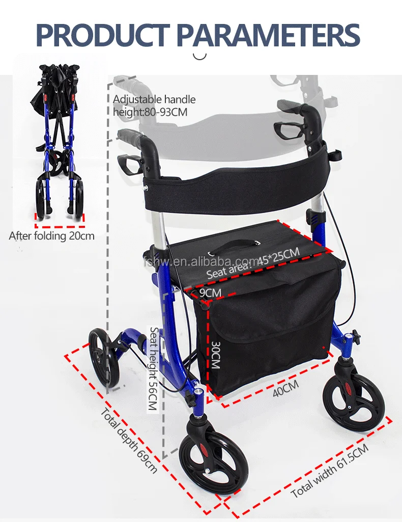 Nursing Care Rollator Walkers Aluminum Folding Light Weight Rollater ...