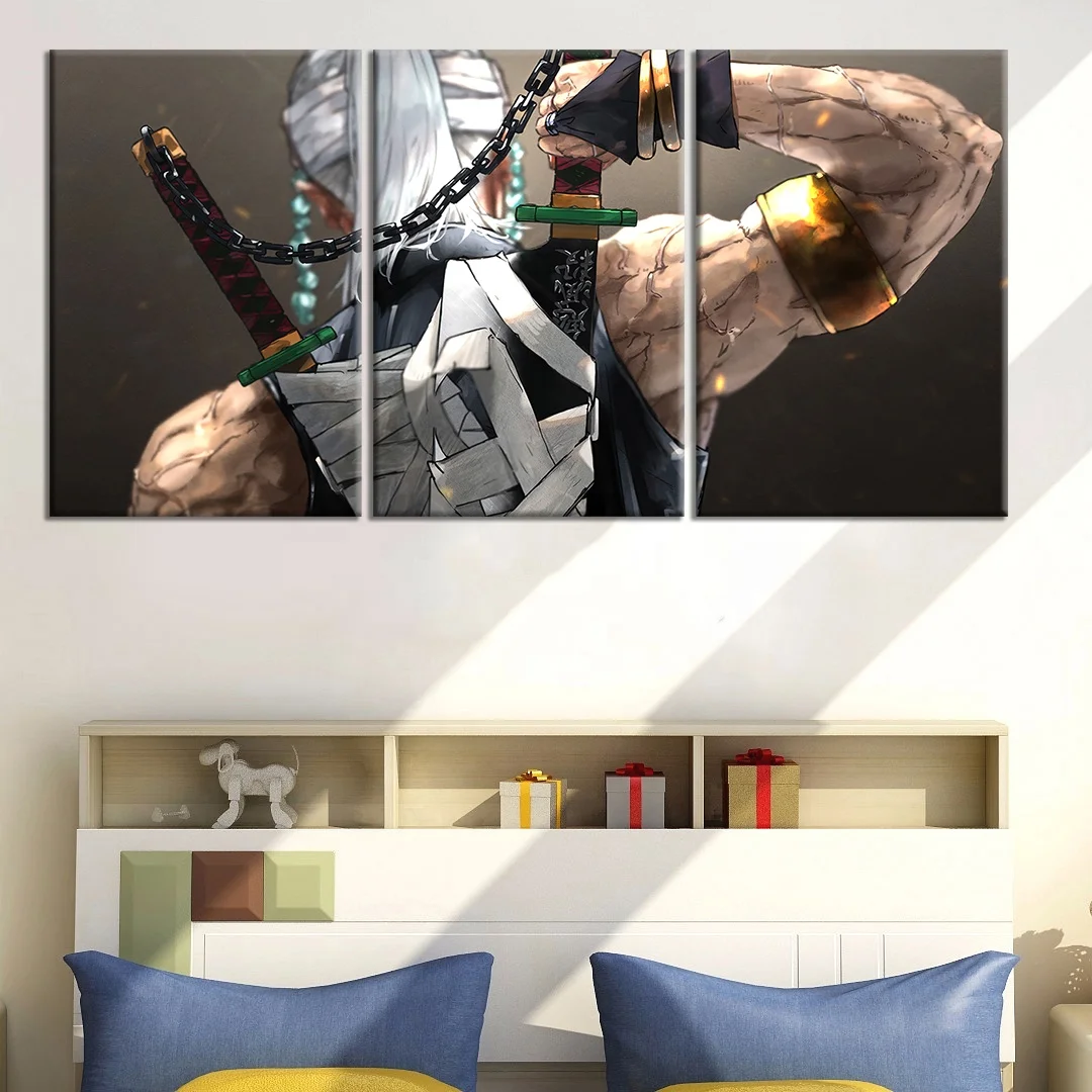 3 Piece Designs Demon Slayer Canvas Wall Art Handsome Character Tengen Uzui Sound Hashira Poster Manga Bedroom Decor