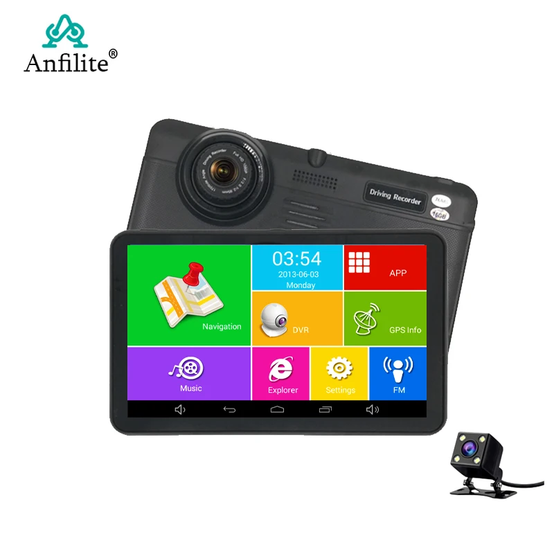 7 Inch Car Android GPS Navigation with Dash Cam BT AVIN Wifi Automobile with Rear View Camera Navigators Eu Spain France Map
