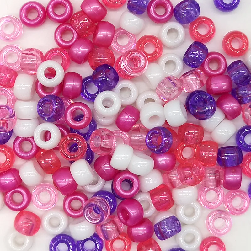 100pcs Red Pony Beads 6x9mm Acrylic Hair Bead Clear Big Hole