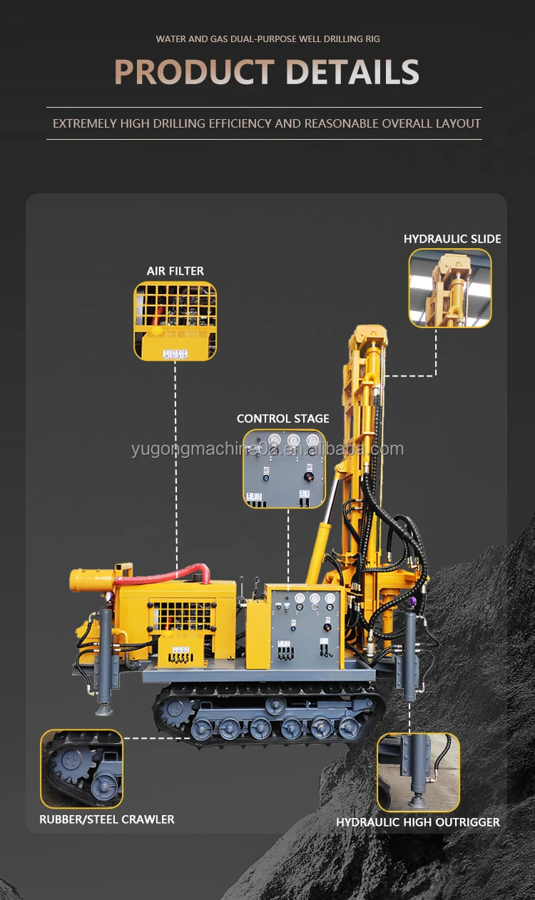 200m Depth Crawler Water Digger Well Drilling Rig Pneumatic Down the ...