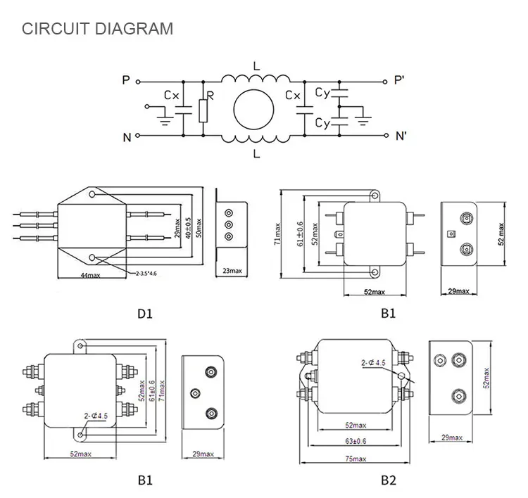 1A 3A 6A 10A 20A 30A 40A 50A 75A 100A 150A 200A Single Section Power EMI Filter for Medical with CE FCC UL ROHS details