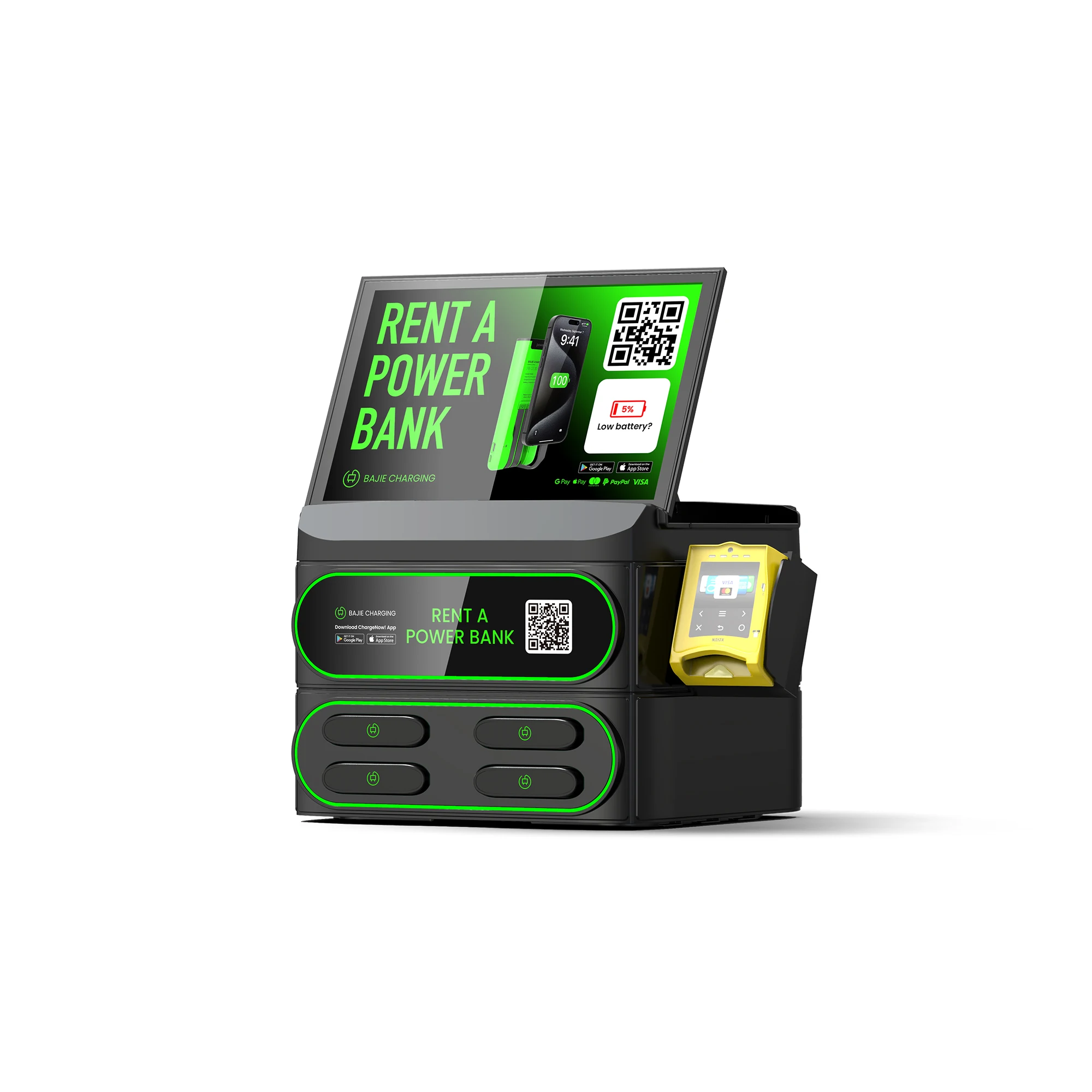 4-Slot Fast Charger Mobile Phone Charging Vending Machine Stackable Power Bank Sharing Rental with Scanning Standing Station
