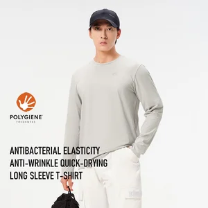 Pelliot Quick Dry T-shirts for Men Spring Running Polyester Antibacterial Elasticity Anti-wrinkle Long Sleeve T Shirt Casual