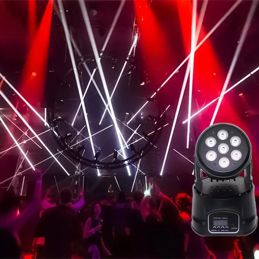 YSH 7 Beam Moving Head LED RGB Disco DJ Strobe Flashing Lamp Remote Control Stage Lighting for Party Show Wedding Concerts