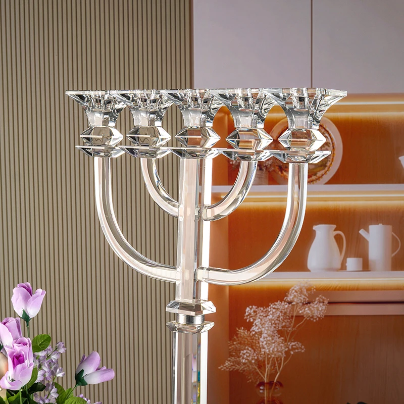 Small Bridge Long Pole Five Row Glass Wedding Furniture Decoration Crystal Candlestick