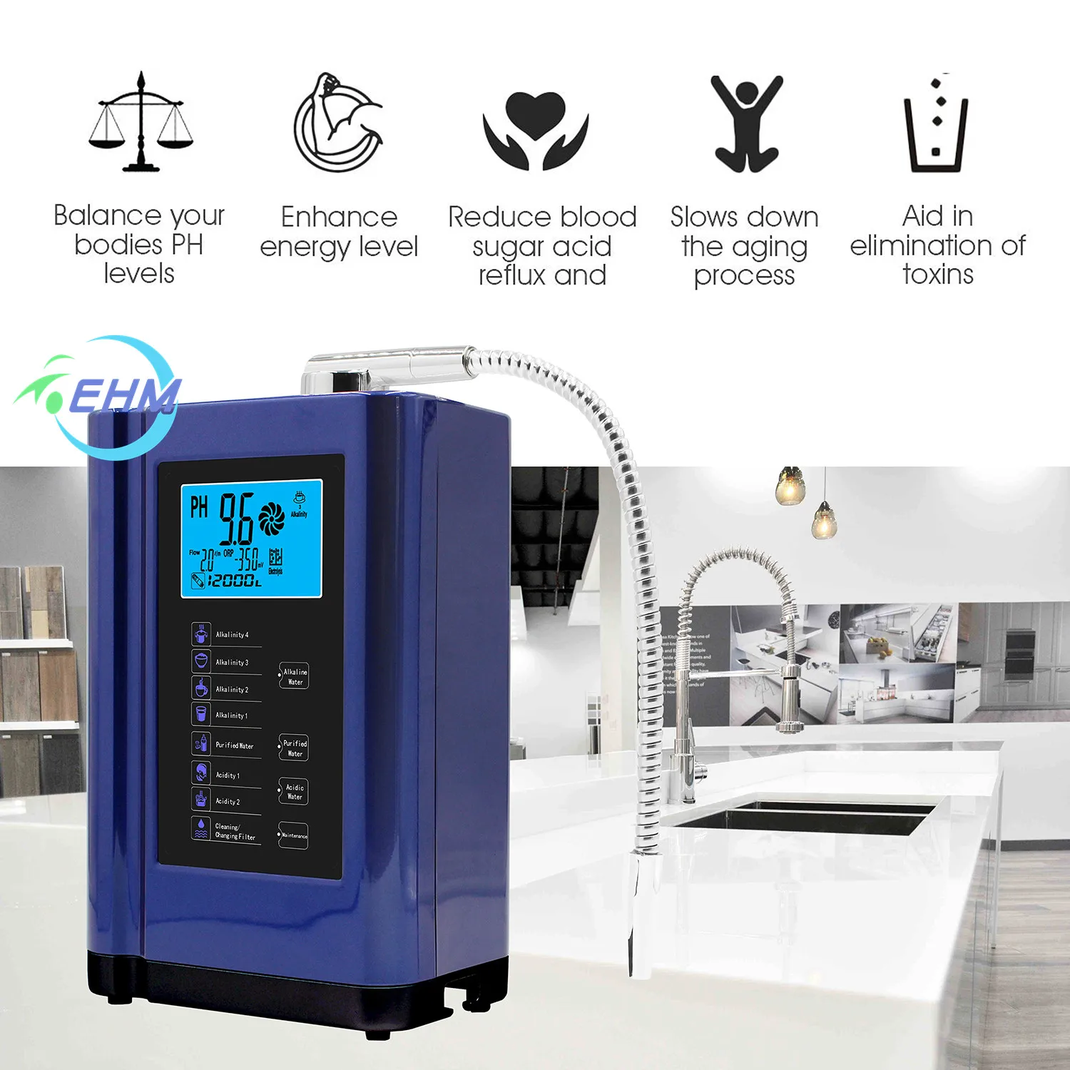 Alkaline Water Ionizer Machine Kangen Water Filtration System for  Home,Produces PH Acid Alkaline Water