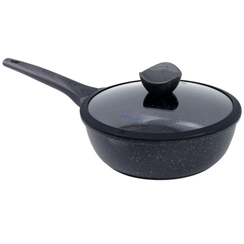 Frying Pan Deep Granite Removable Handle with Glass Lid Chinese Aluminum Alloy Samosa Chicken Non Stick Woks and Stir Fry Pans